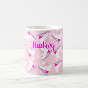 Personalized Ice Skates Pattern Pink Figure Skater Coffee Mug