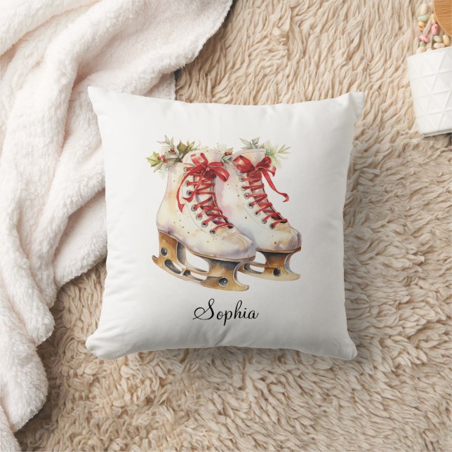 Personalized Ice Skating Throw Pillow Custom Name (Blanket)