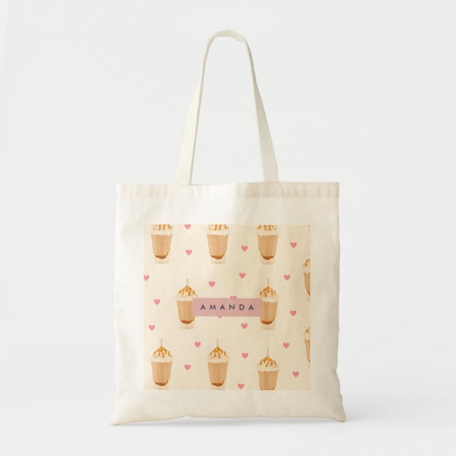 Personalized Iced Cappuccino Frappe Pattern Tote Bag (Front)