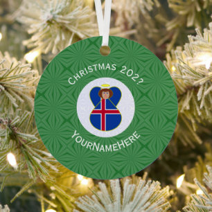 Personalized Icelandic Angel Christmas Flag Metal Ornament