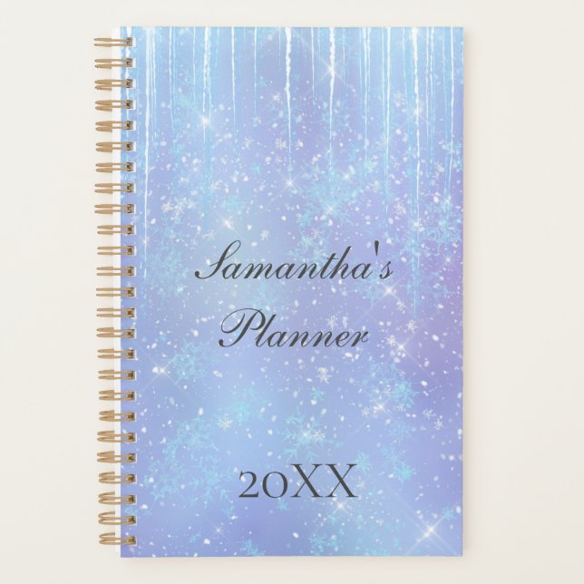 Personalized Icicle Snowflake Crystal Blue Purple  Planner (Front)