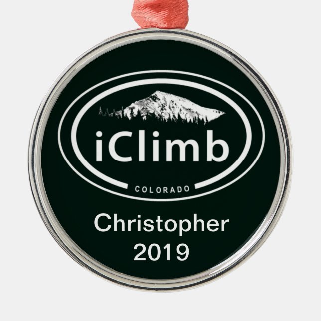 Personalized iClimb Colorado Rocky Mountain Metal Ornament (Front)