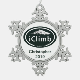 Personalized iClimb Colorado Rocky Mountain Snowflake Pewter Christmas Ornament