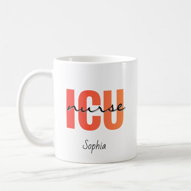 Personalized ICU Nurse Bold Typography Coffee Mug (Left)