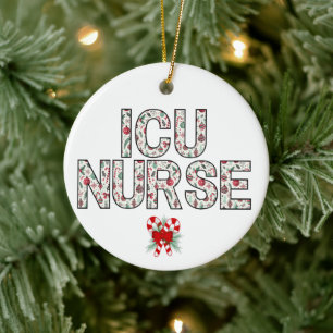 Personalized ICU Nurse Christmas First Year Gift Ceramic Ornament
