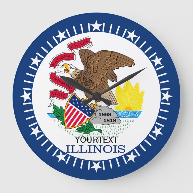 Personalized Illinois State Flag Design on Large Clock (Front)