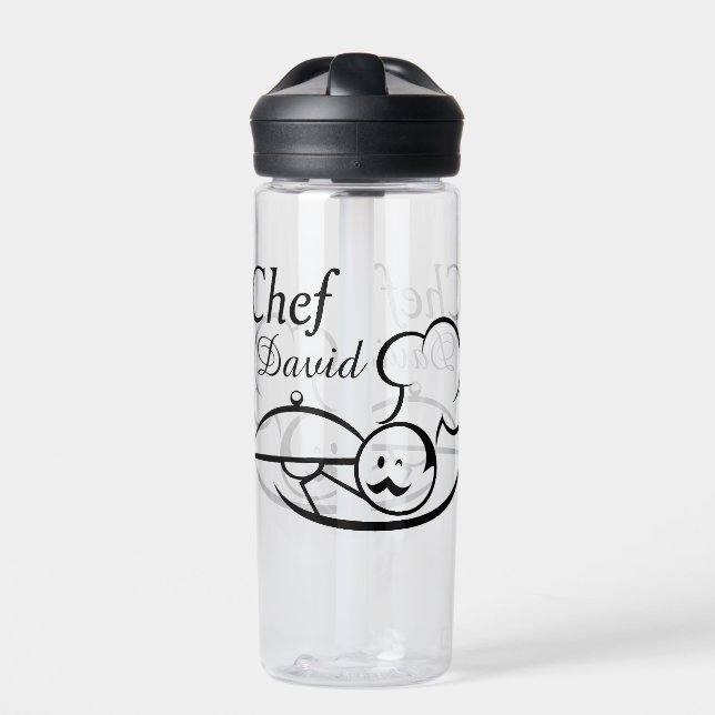 Personalized Illustrated Chef Water Bottle (Front)