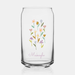 Personalized Illustrated Floral Bridesmaid Name Can Glass