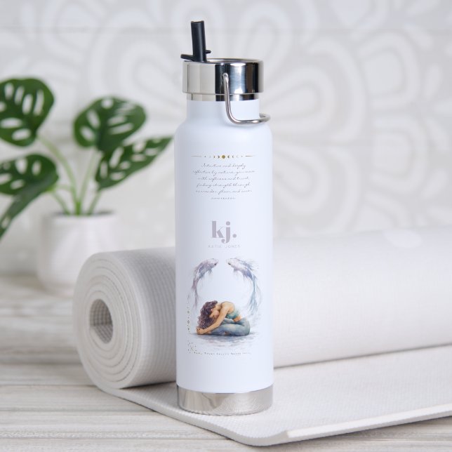 Personalized Illustrated Pisces Zodiac Quote Water Bottle (Yoga (Rotated))