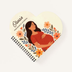 Personalized Illustrated Pregnant Woman Floral Notebook