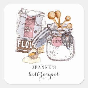 Personalized Illustrated Sugar Flour Egg Kitchen  Square Sticker