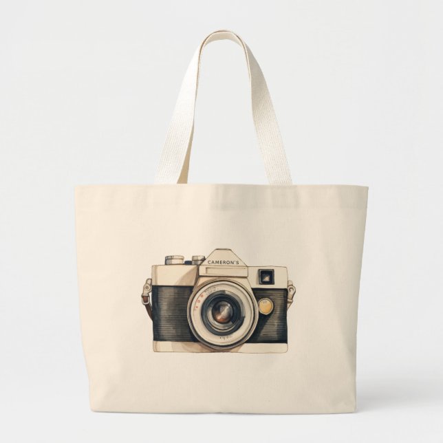 Personalized Illustrated Vintage SLR Camera Large Tote Bag (Front)