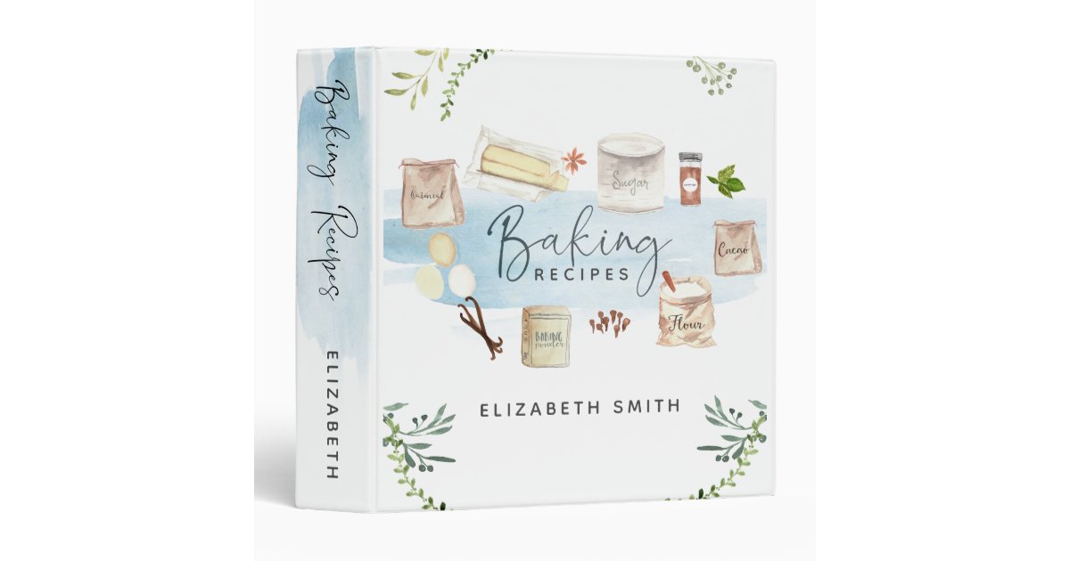 Personalized Illustrated Watercolor Baking Recipes Binder Zazzle.ca