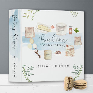 Personalized Illustrated Watercolor Baking Recipes Binder