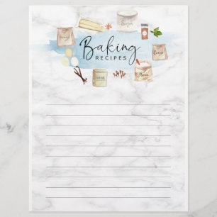 Personalized Illustrated Watercolor Baking Recipes Letterhead