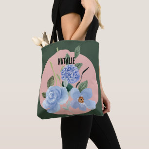 Personalized image and name Cute watercolor floral Tote Bag