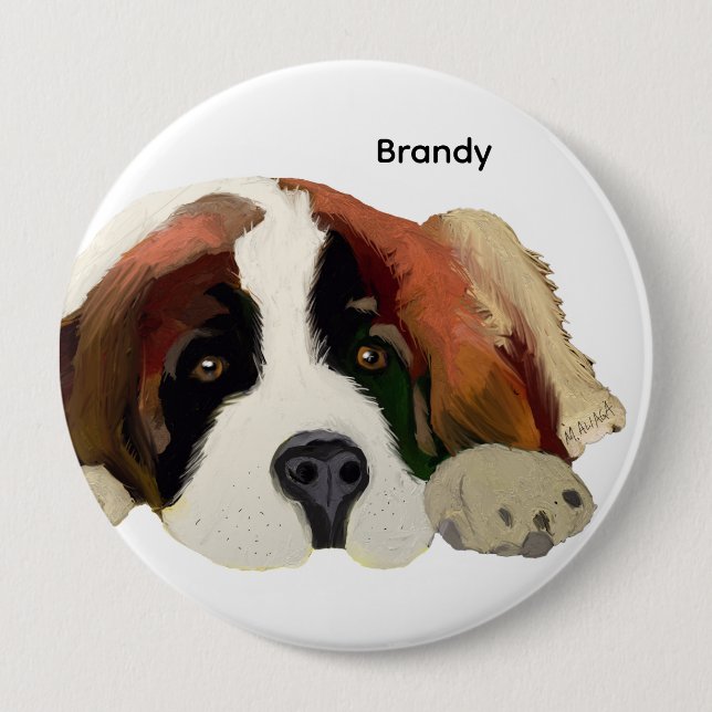 Personalized Image & Name or Buy As-Is St. Bernard 4 Inch Round Button (Front)