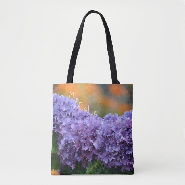 Personalized Impressionistic Hydrangea Tote Bag (Front)