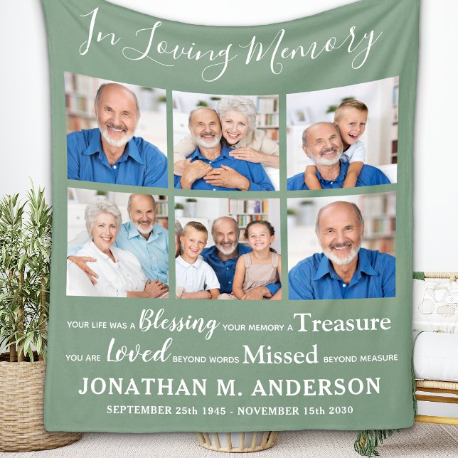 Personalized In Loving Memory 6 Photo Memorial Fleece Blanket (Creator Uploaded)
