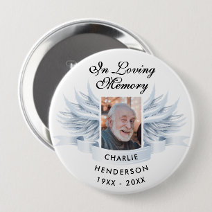 Personalized In Loving Memory Angel Wings Memorial 4 Inch Round Button