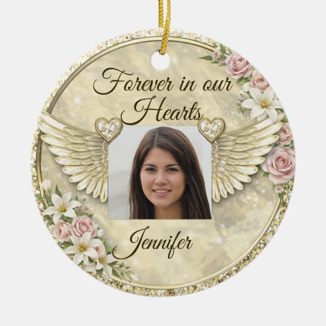 Personalized In Memorial Photo Template Ceramic Ornament (Front)