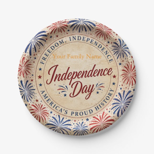 Personalized Independence Day Celebration Paper  Plate (Front)