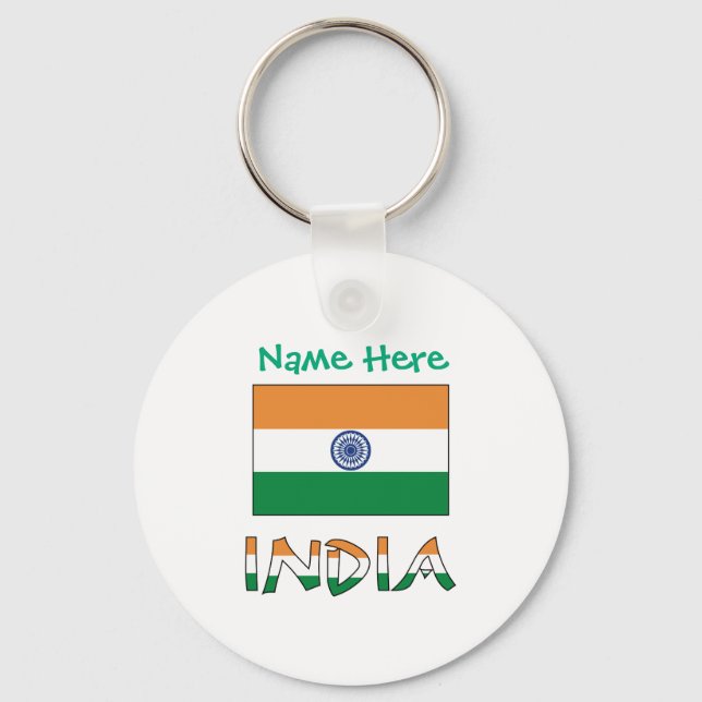 Personalized India Flag Aluminum Keychain (Front)