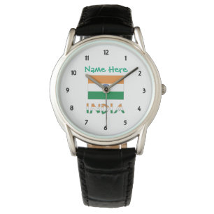 Personalized India Flag Black Leather Gift Watch
