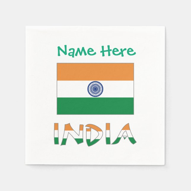 Personalized India Flag Cocktail Napkin (Front)