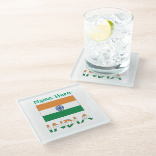 Personalized India Flag  Glass Coaster