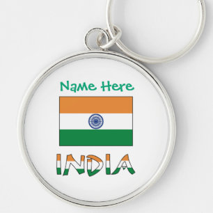Personalized India Flag Round Metal Keychain