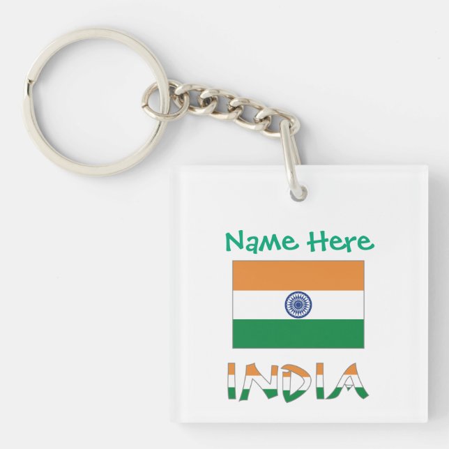 Personalized India Flag Square Acrylic Keychain (Front)