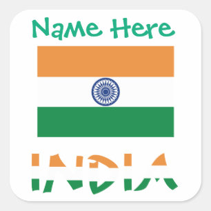 Personalized India Flag Square Label