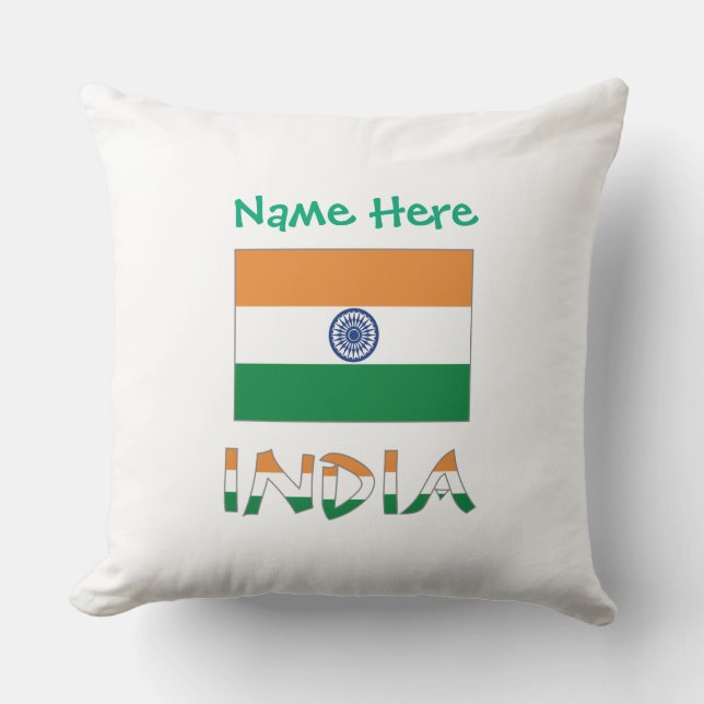 Personalized India Flag Square Throw Pillow (Front)