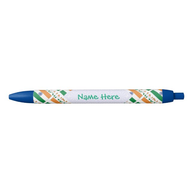 Personalized India Flag Tiled Black Ink Pen (Front)
