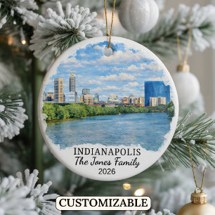 Personalized Indianapolis Ornament, Custom Indiana Ceramic Ornament