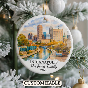 Personalized Indianapolis Ornament, Custom Indiana Ceramic Ornament