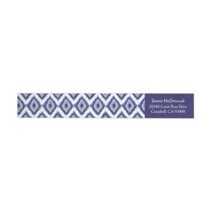 Personalized Indigo Blue Ikat White Chevron Wraparound Address Label
