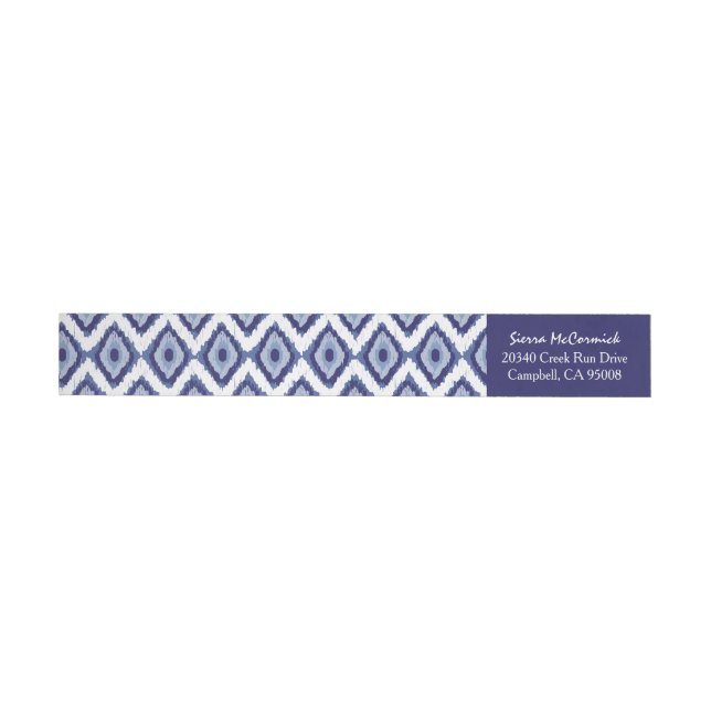 Personalized Indigo Blue Ikat White Chevron Wraparound Address Label (Individual)