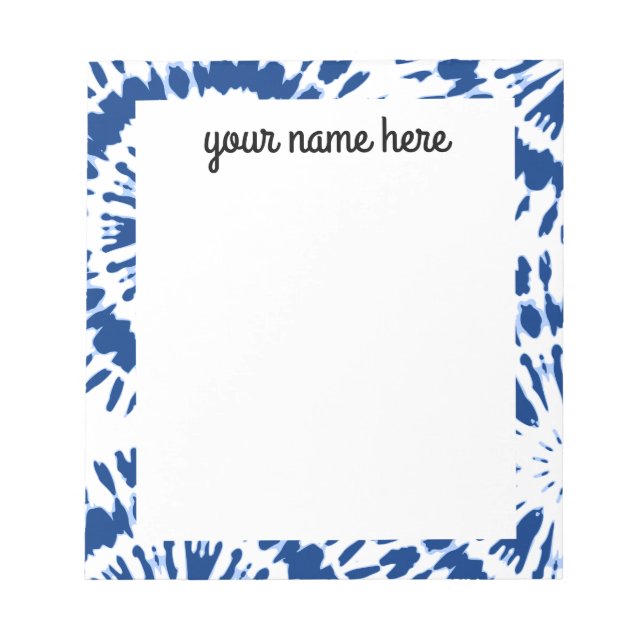 Personalized Indigo Blue Tie Dye Notepad (Front)