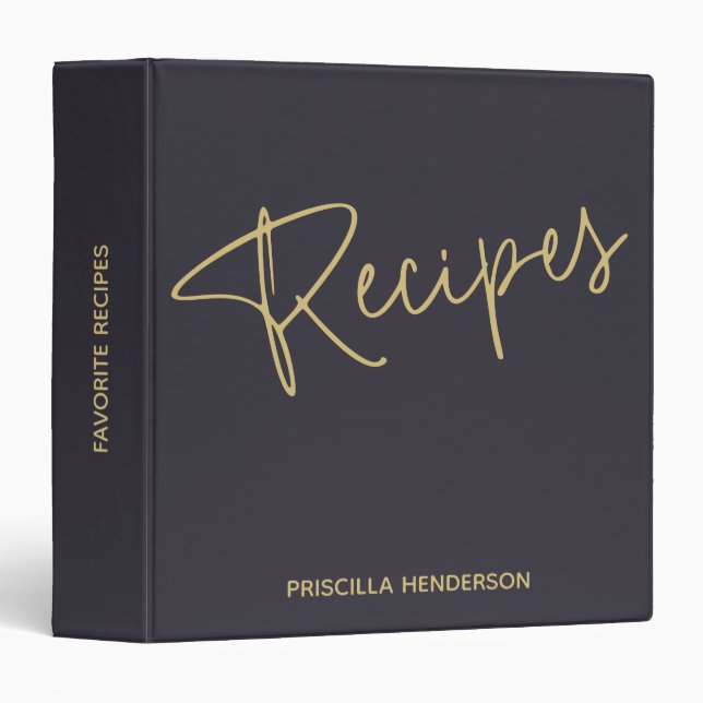 Personalized Indigo Gold Recipe Book Journal Binder (Front/Spine)