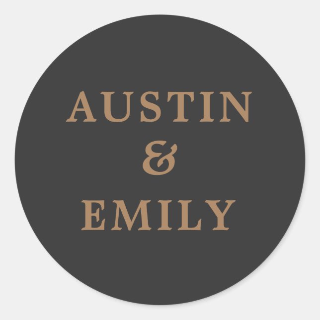 Personalized Industrial Black and Gold Wedding Classic Round Sticker (Front)