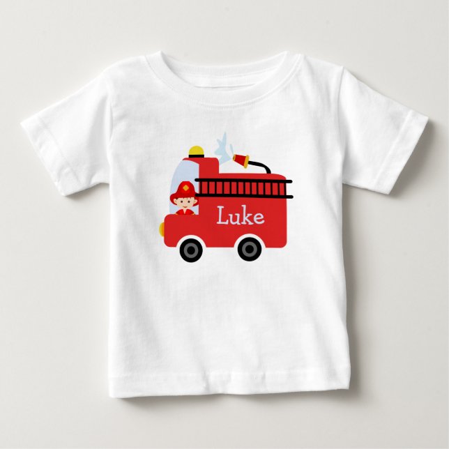 Personalized Infants Fire Engine T-Shirt (Front)