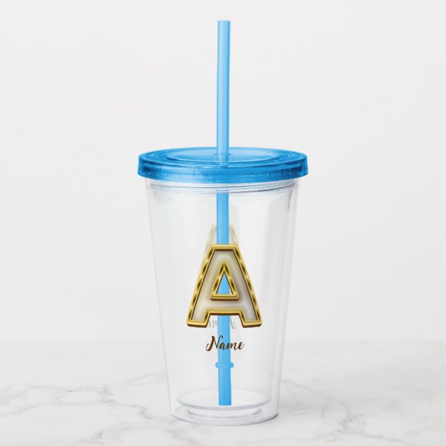Personalized Initial A Monogram Gold Typography  Acrylic Tumbler (Front)