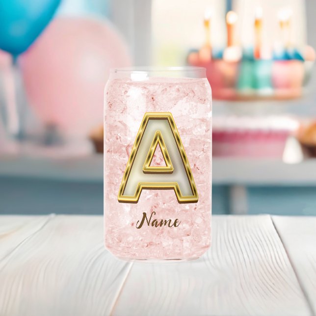 Personalized Initial A Monogram Gold Typography  Can Glass (Insitu (Baby Shower))