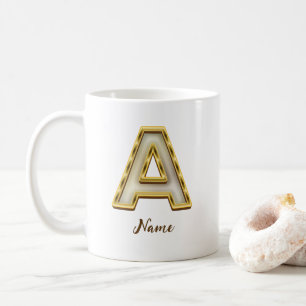 Personalized Initial A Monogram Gold Typography  Coffee Mug