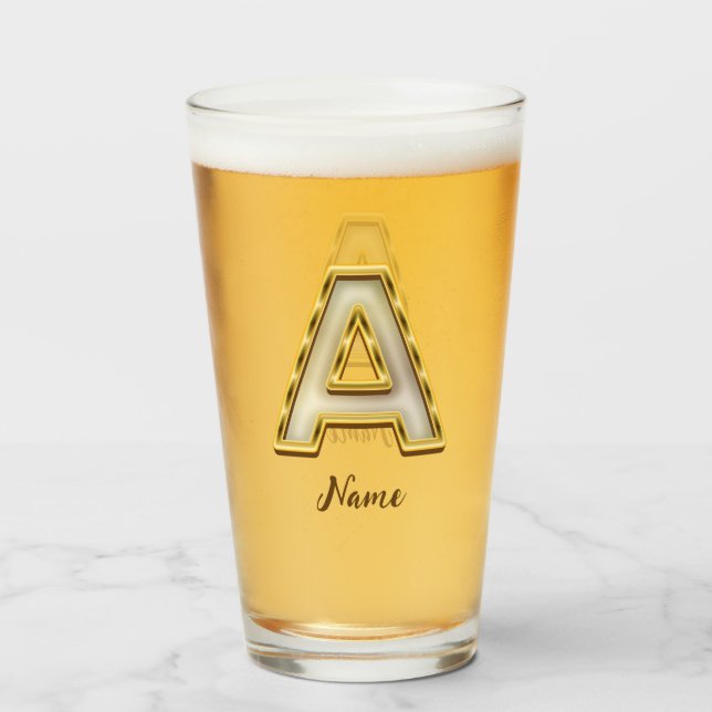 Personalized Initial A Monogram Gold Typography  Glass (Front Filled)