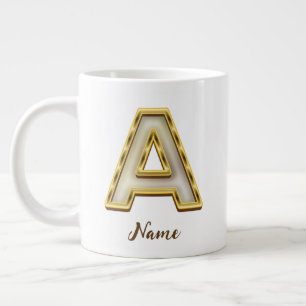 Personalized Initial A Monogram Gold Typography Large Coffee Mug