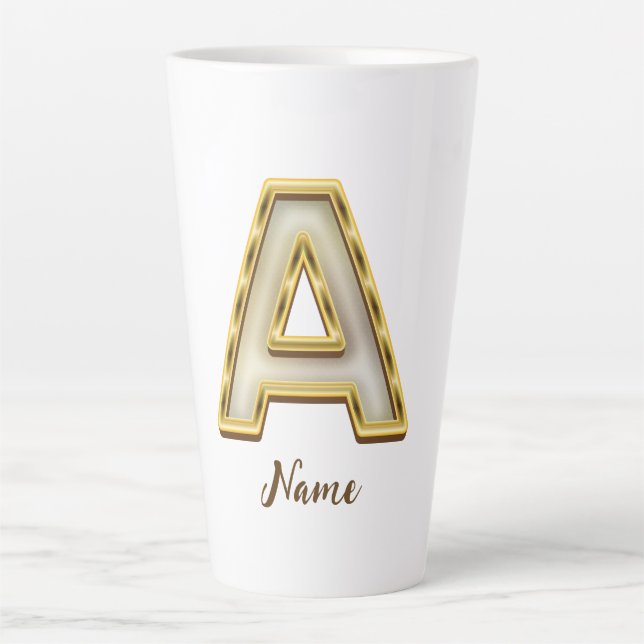 Personalized Initial A Monogram Gold Typography  Latte Mug (Front)