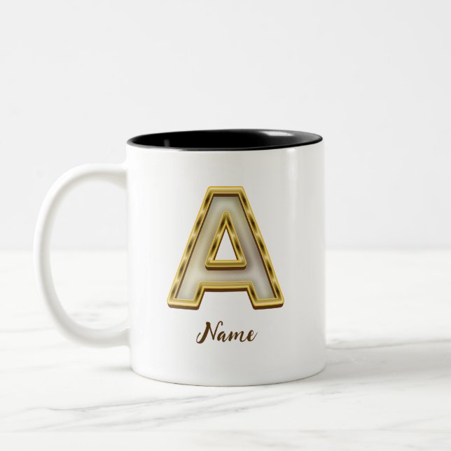 Personalized Initial A Monogram Gold Typography  Two-Tone Coffee Mug (Left)